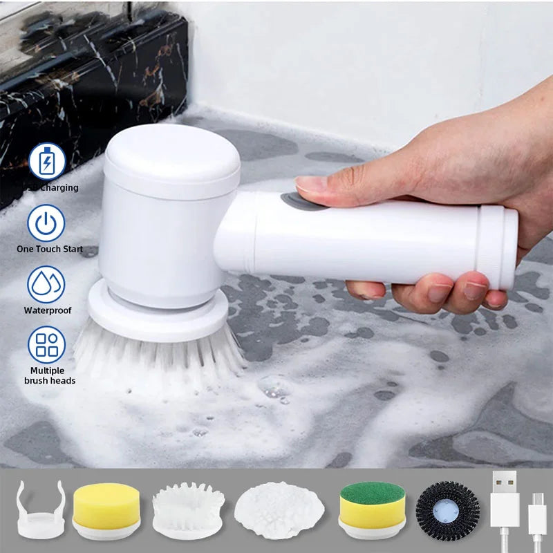 Five-in-One Multifunctional Electric Brush for Bathroom and Kitchen Cleaning