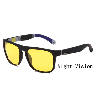 New Polarised Square Sunglasses for Men with Yellow Lens – Anti-Glare Night Vision Driving Glasses UV400 Eyewear