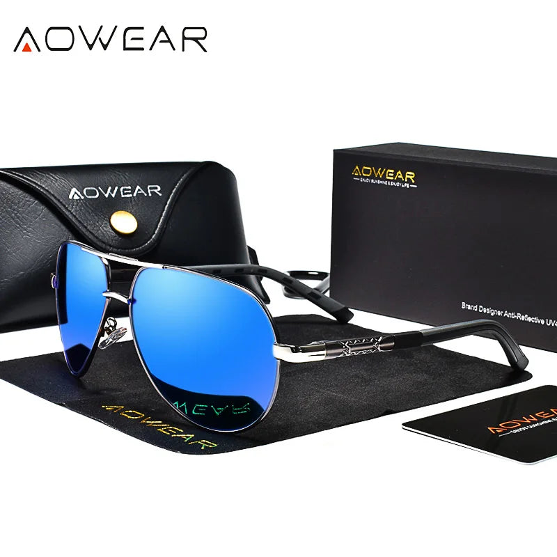 Men's Aviation Polarised Sunglasses – Designer Retro Eyewear Accessories with Aluminium Mirror Lenses