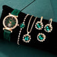 6-Piece Set Green Luxury Quartz Watch with Ring, Necklace, Earring, and Casual Ladies' Bracelet