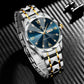 Men's Luxury Watch – Anti Magnetic Watch with Night Glow, Double Calendar, Quartz Movement, 41mm Blue-Gold Stainless Steel Fashion Business Timepiece