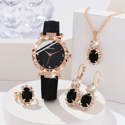 Women’s 5-Piece Luxury Rhinestone Watch Set – Elegant Quartz Wristwatches and Bracelets for Girls