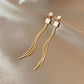 Korean Gold Colour Long Tassel Earrings for Women, Crystal Butterfly, Heart & Star Dangle, Elegant Party Jewellery