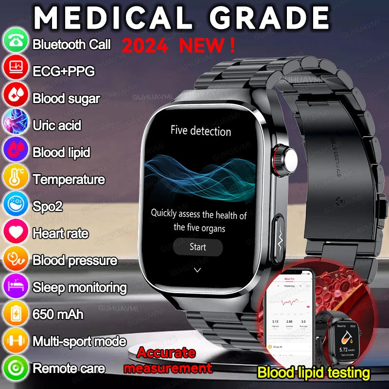 2024 New Health Monitoring Smartwatch – ECG, Uric Acid, Blood Glucose, Heart Rate, Blood Pressure & Blood Fat Tracker for HUAWEI iOS