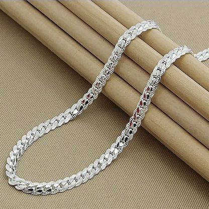 Stylish 6MM Full Sideways Chain Necklace in 925 Sterling Silver for Women and Men – Fashion Jewellery Set for Weddings