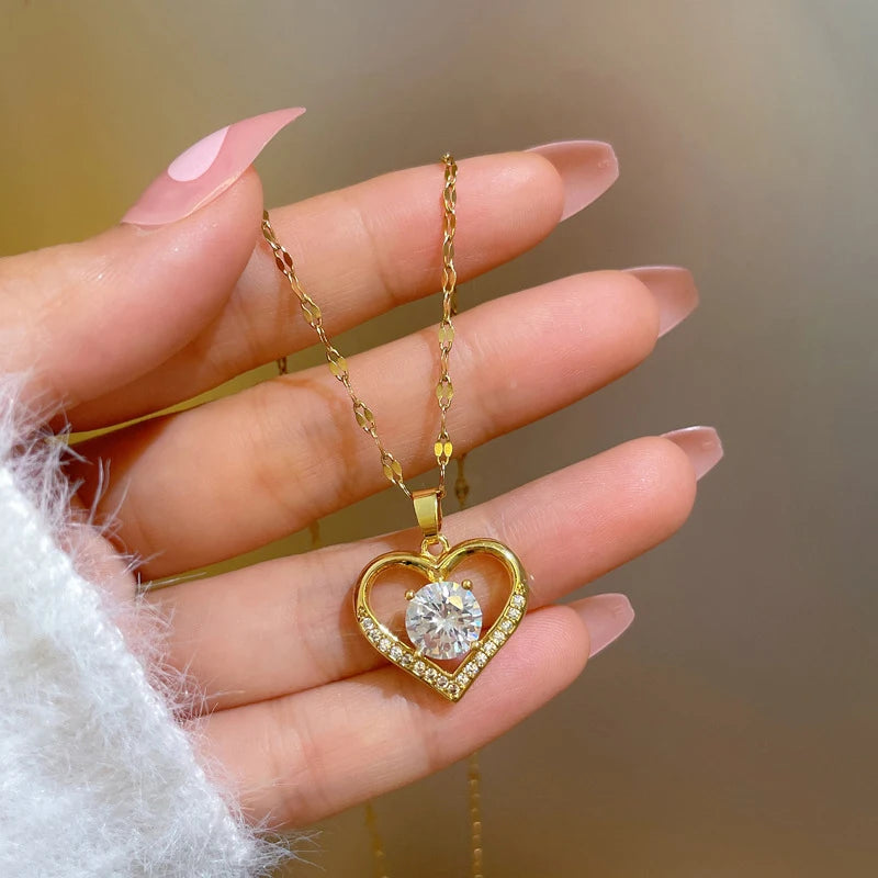 Golden Stainless Steel Heart Pendant Necklace for Women, 2024 Design Jewellery for Girls