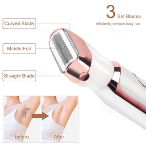 4-in-1 Electric Razor for Women, Painless Hair Trimmer for Armpit, Bikini, Legs, Face, and Moustache - Portable Shaver