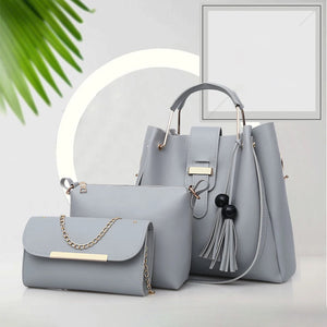 Three-Piece Casual Tote Fashion Shoulder Bag Set for Women - Soft PU Crossbody, Handbag, and Bucket Bag