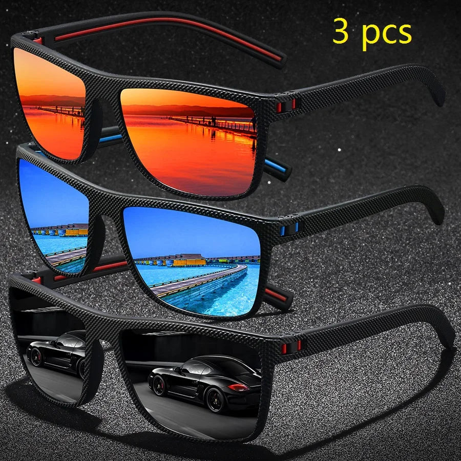 Vintage Check Pattern Polarised Sunglasses - 3 Pieces Fashion Square Design for Men and Women - UV400 Sun Glasses for Fishing and Driving