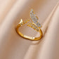 Luxury Rose Flower Zircon Butterfly Ring for Women | Gold Colour Stainless Steel | 2024 Wedding Aesthetic Jewellery Gift