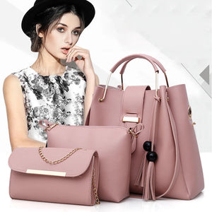 Three-Piece Casual Tote Fashion Shoulder Bag Set for Women - Soft PU Crossbody, Handbag, and Bucket Bag