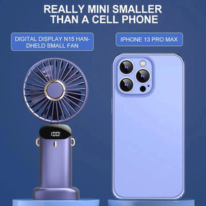 Mini Handheld USB Rechargeable Fan with Phone Stand and Display Screen