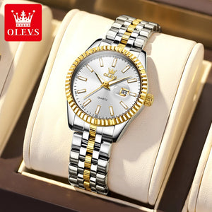 Fashion Quartz Watch with Round Dial and Stainless Steel Strap, featuring Calendar