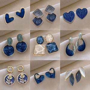 Vintage-Inspired Geometric Resin Drop Earrings for Women with Blue Pendants - Elegant Charms, Perfect for Parties and Gifts in 2024