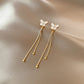 Korean Gold Colour Long Tassel Earrings for Women, Crystal Butterfly, Heart & Star Dangle, Elegant Party Jewellery