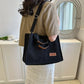 Women's Corduroy Tote Handbag with Letter Patch Decor, Multi-Pocket Shoulder and Crossbody Bag