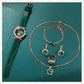 6-Piece Set Green Luxury Quartz Watch with Ring, Necklace, Earring, and Casual Ladies' Bracelet