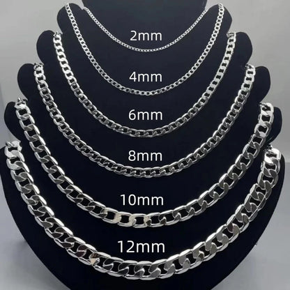 925 Sterling Silver Necklace 2/4/6/8/10/12MM, 40-75cm Face Chain with Lobster Clasp for Men and Women – Engagement Jewellery Gift