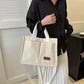 Women's Corduroy Tote Handbag with Letter Patch Decor, Multi-Pocket Shoulder and Crossbody Bag