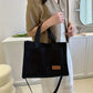 Women's Corduroy Tote Handbag with Letter Patch Decor, Multi-Pocket Shoulder and Crossbody Bag