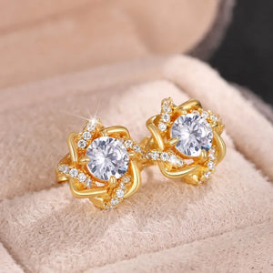 Dainty Gold-Tone Cubic Zirconia Stud Earrings for Women, Elegant Bridal Wedding Jewellery with a Luxury Design