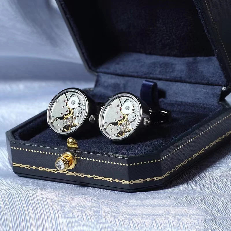 Designer Watch Movement Cufflinks for Men's Wedding Shirts - Gear Mechanism Functional Cufflink Jewelry